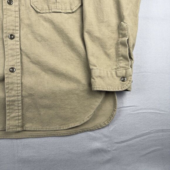 Vintage Cabela's Button Up Flannel Shirt (Sage) Mens Lg Chamois USA Made - Picture 3 of 13